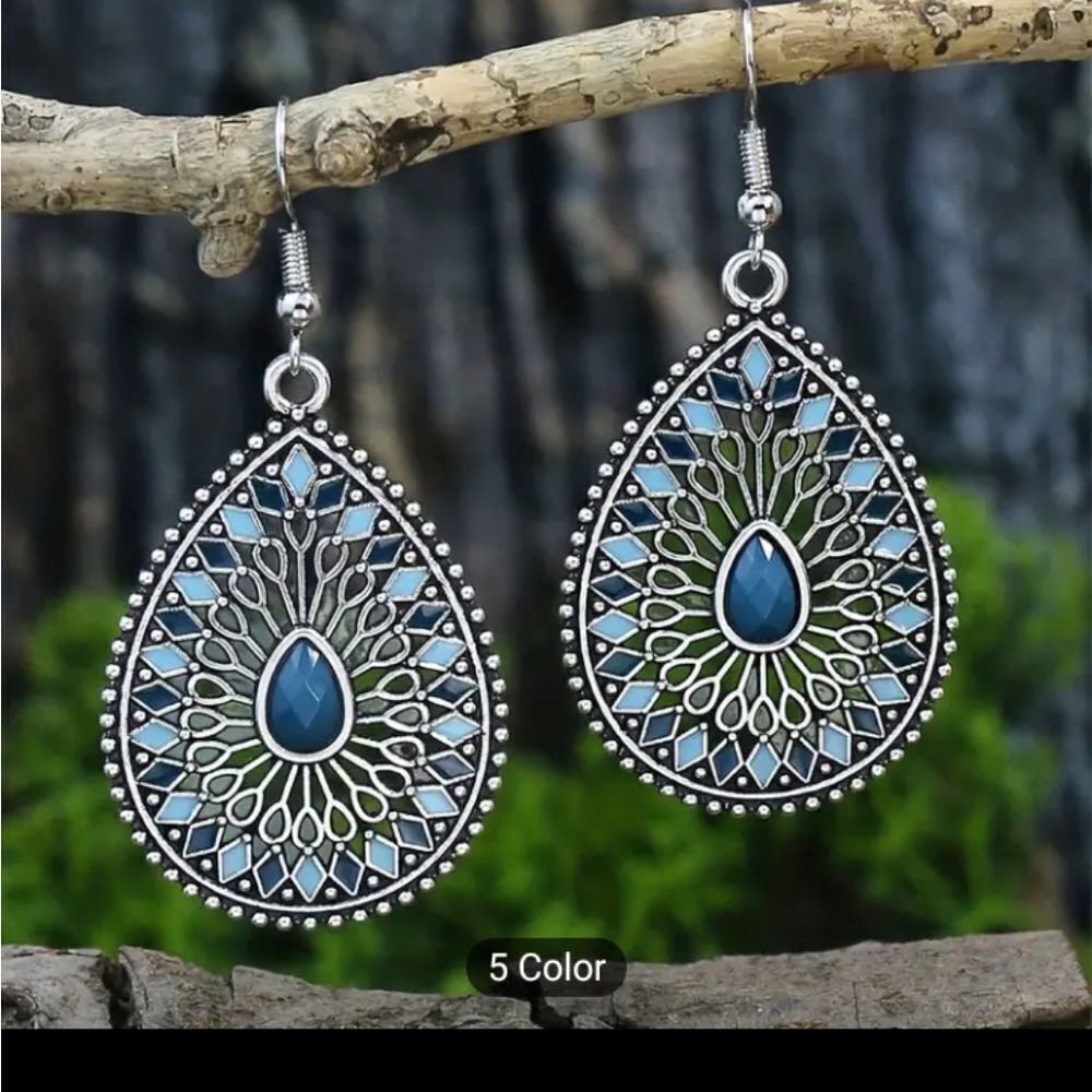 Water drop earrings turquoise Bohemian hollow‎ new e62